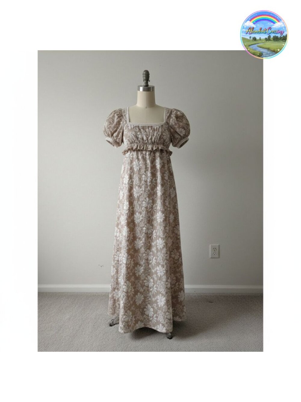 Luxurious Pearl Puff Sleeve Victorian Regency Dress